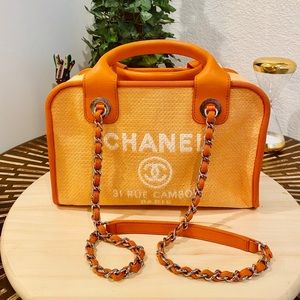 Chanel Deauville Bowling Canvas Shoulder Bag, Orange